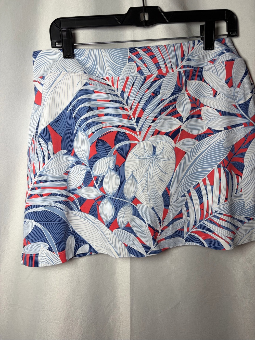 Tropical Leaf Print Mini Skirt in Coral, Navy & White